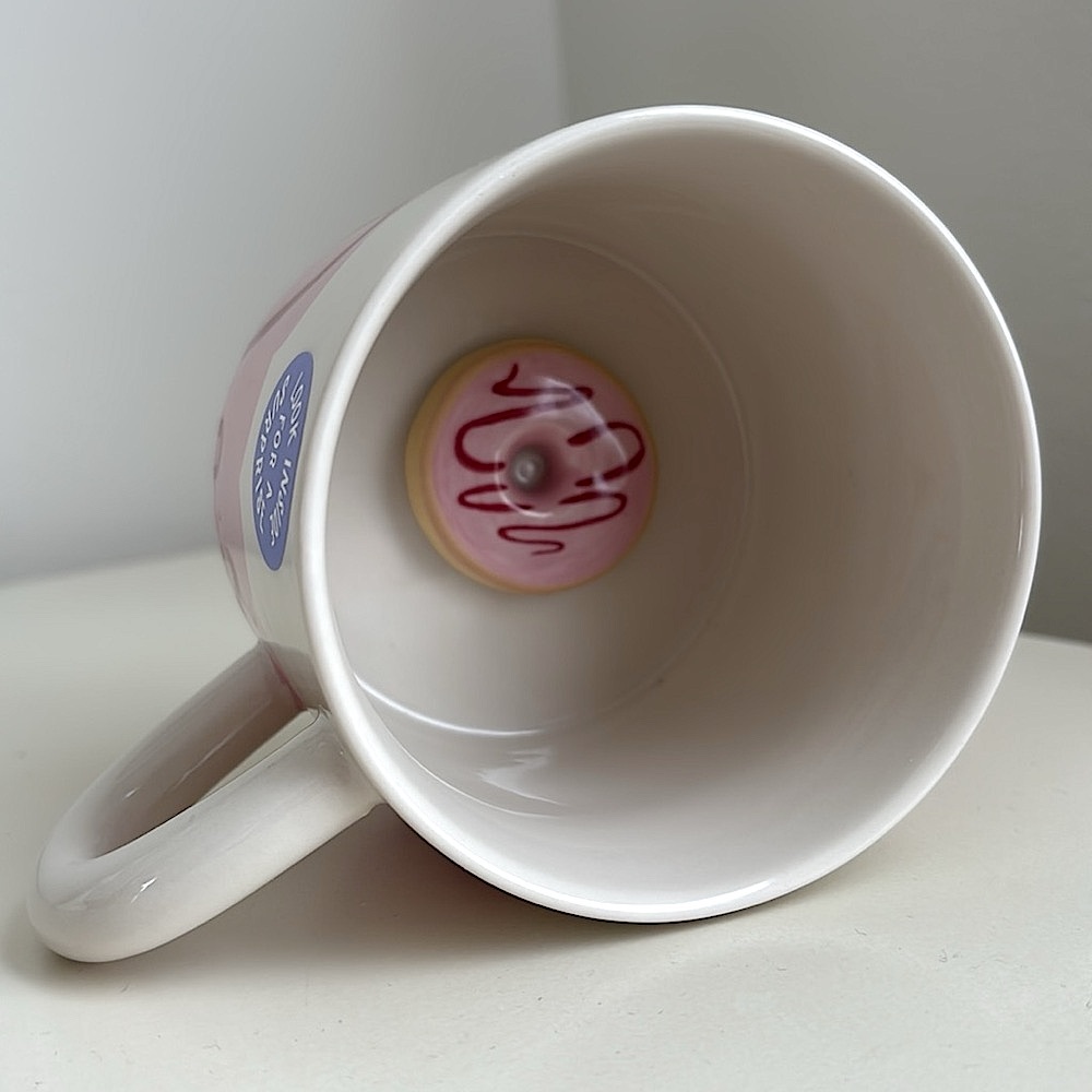 Room Essentials Ceramic Mug 3D Glazed Donut Surprise Inside Cup Pink White NEW